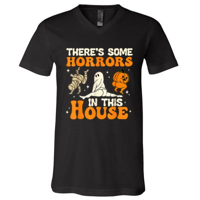 ThereS Some Horrors In This House Ghost Pumpkin Halloween V-Neck T-Shirt