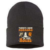 ThereS Some Horrors In This House Ghost Pumpkin Halloween Sustainable Knit Beanie