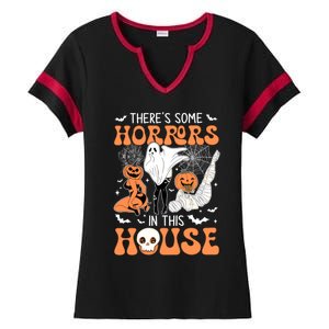 ThereS Some Horrors In This House Retro Halloween Funny Cute Gift Ladies Halftime Notch Neck Tee