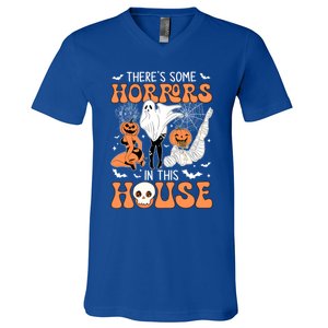 ThereS Some Horrors In This House Retro Halloween Funny Cute Gift V-Neck T-Shirt