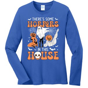 ThereS Some Horrors In This House Retro Halloween Funny Cute Gift Ladies Long Sleeve Shirt