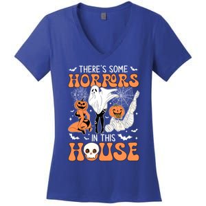 ThereS Some Horrors In This House Retro Halloween Funny Cute Gift Women's V-Neck T-Shirt