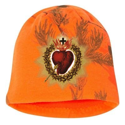 The Sacred Heart Of Jesus Catholic Icon Kati - Camo Knit Beanie