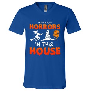 There's Some Horrors In This House Funny Humor Halloween V-Neck T-Shirt