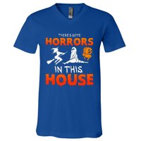 There's Some Horrors In This House Funny Humor Halloween V-Neck T-Shirt