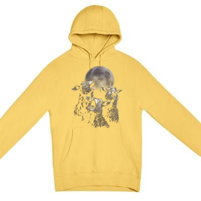 Three Sheeps Howling To The Moon Premium Pullover Hoodie