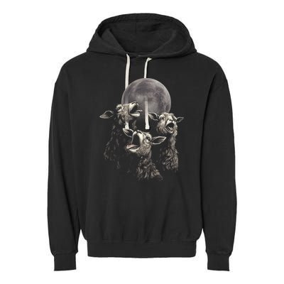 Three Sheeps Howling To The Moon Garment-Dyed Fleece Hoodie