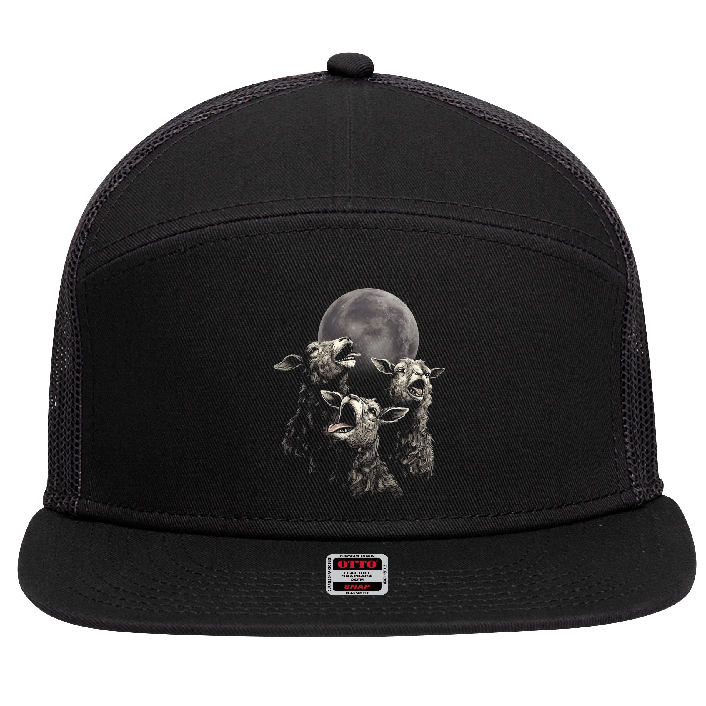 Three Sheeps Howling To The Moon 7 Panel Mesh Trucker Snapback Hat