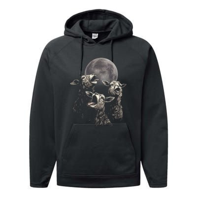 Three Sheeps Howling To The Moon Performance Fleece Hoodie