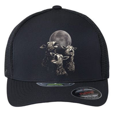 Three Sheeps Howling To The Moon Flexfit Unipanel Trucker Cap