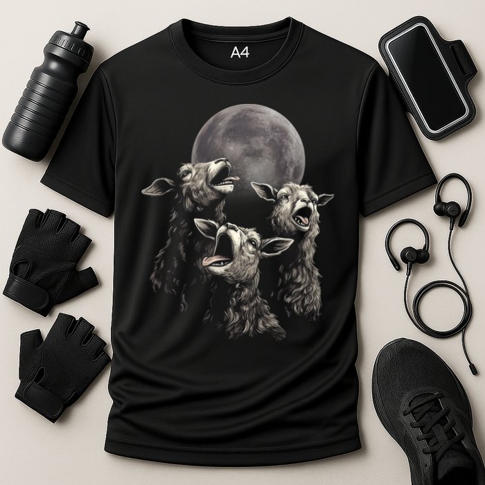 Three Sheeps Howling To The Moon Performance Shirt