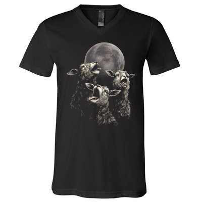 Three Sheeps Howling To The Moon V-Neck T-Shirt