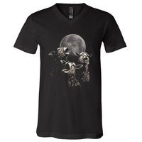 Three Sheeps Howling To The Moon V-Neck T-Shirt