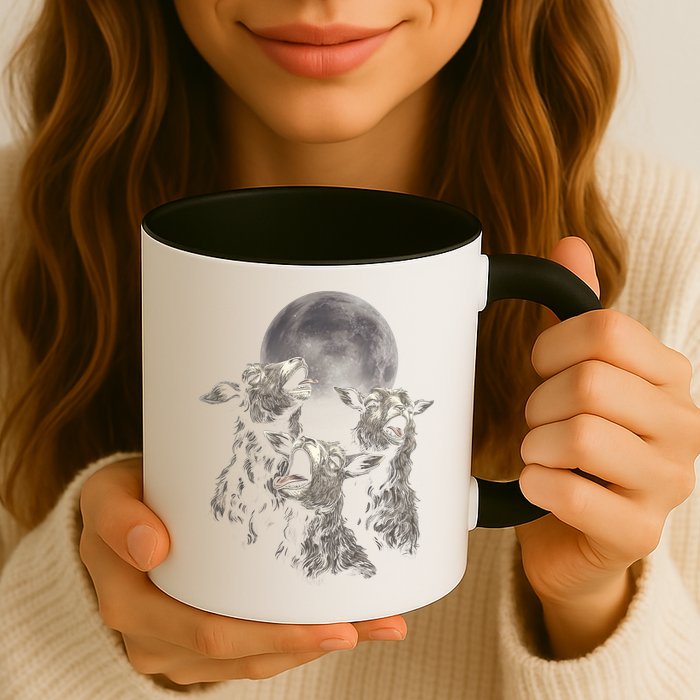 Three Sheeps Howling To The Moon Mug