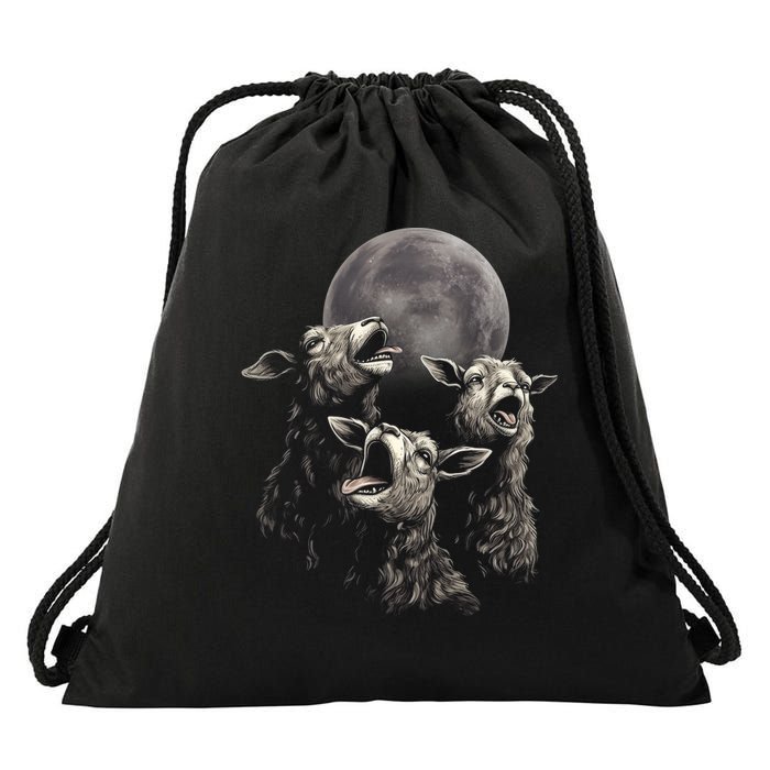 Three Sheeps Howling To The Moon Drawstring Bag