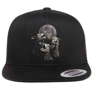 Three Sheeps Howling To The Moon Flat Bill Trucker Hat