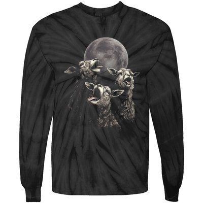 Three Sheeps Howling To The Moon Tie-Dye Long Sleeve Shirt