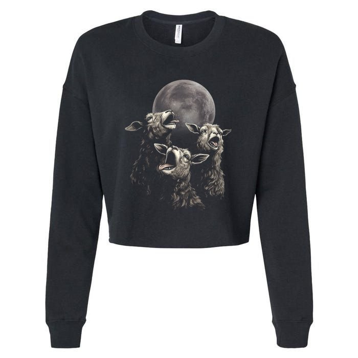 Three Sheeps Howling To The Moon Cropped Pullover Crew