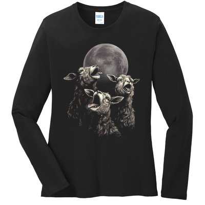 Three Sheeps Howling To The Moon Ladies Long Sleeve Shirt