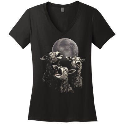 Three Sheeps Howling To The Moon Women's V-Neck T-Shirt