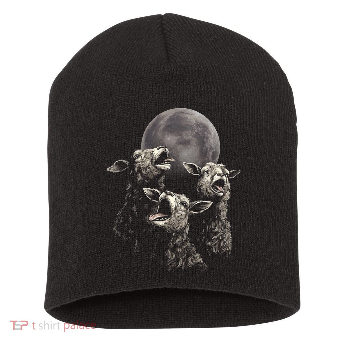 Three Sheeps Howling To The Moon Short Acrylic Beanie