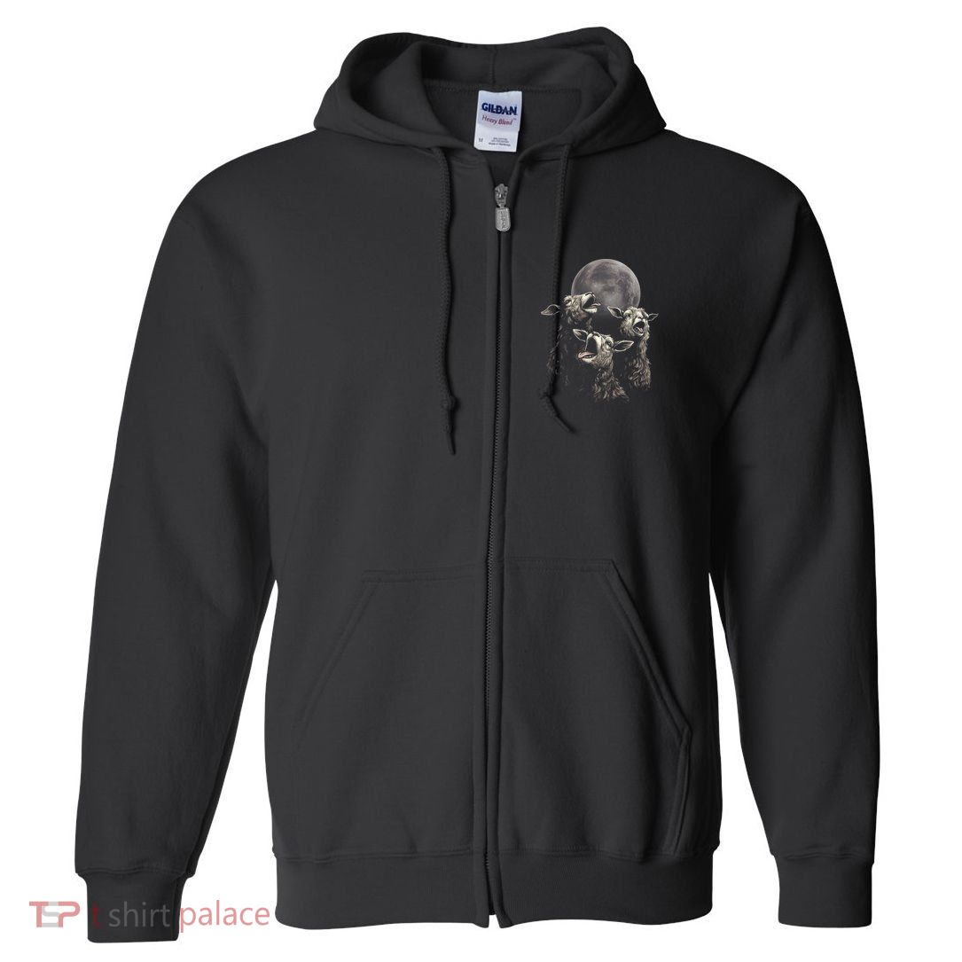Three Sheeps Howling To The Moon Full Zip Hoodie
