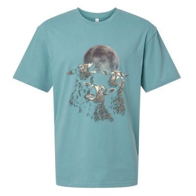 Three Sheeps Howling To The Moon Sueded Cloud Jersey T-Shirt