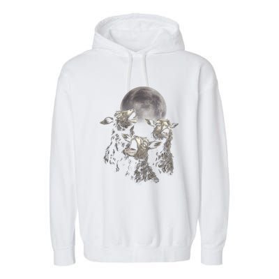 Three Sheeps Howling To The Moon Garment-Dyed Fleece Hoodie