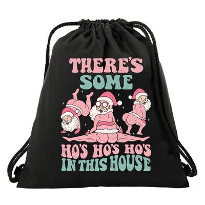 Theres Some Hos In This House Funny Santa Twerk Christmas Drawstring Bag