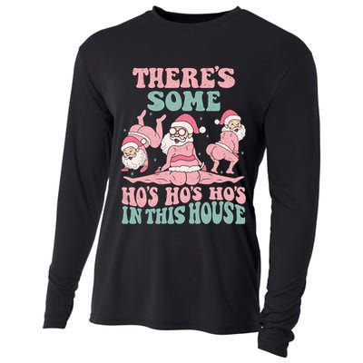 Theres Some Hos In This House Funny Santa Twerk Christmas Cooling Performance Long Sleeve Crew