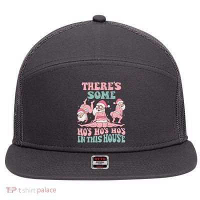 Theres Some Hos In This House Funny Santa Twerk Christmas 7 Panel Mesh Trucker Snapback Hat