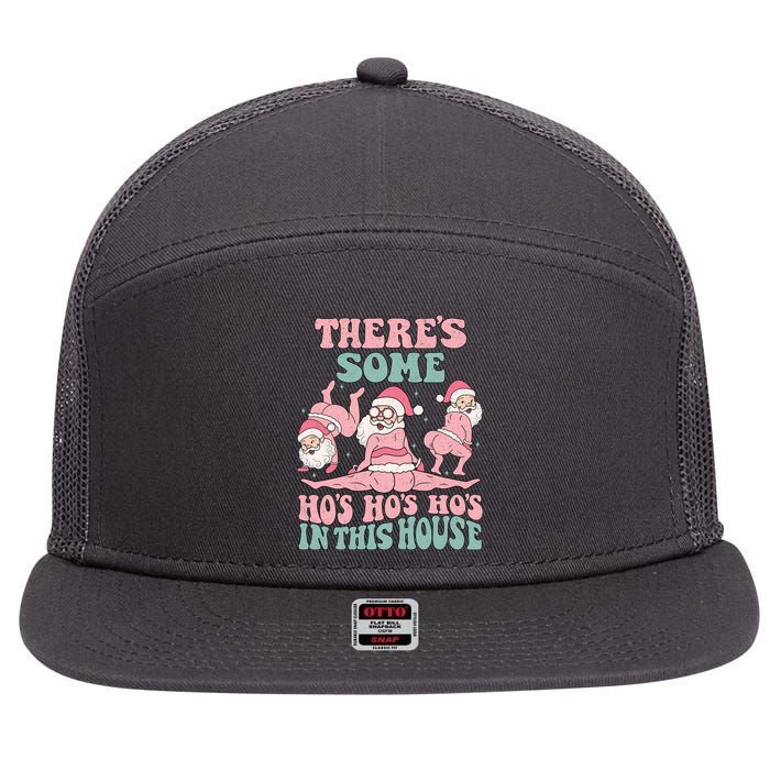 Theres Some Hos In This House Funny Santa Twerk Christmas 7 Panel Mesh Trucker Snapback Hat