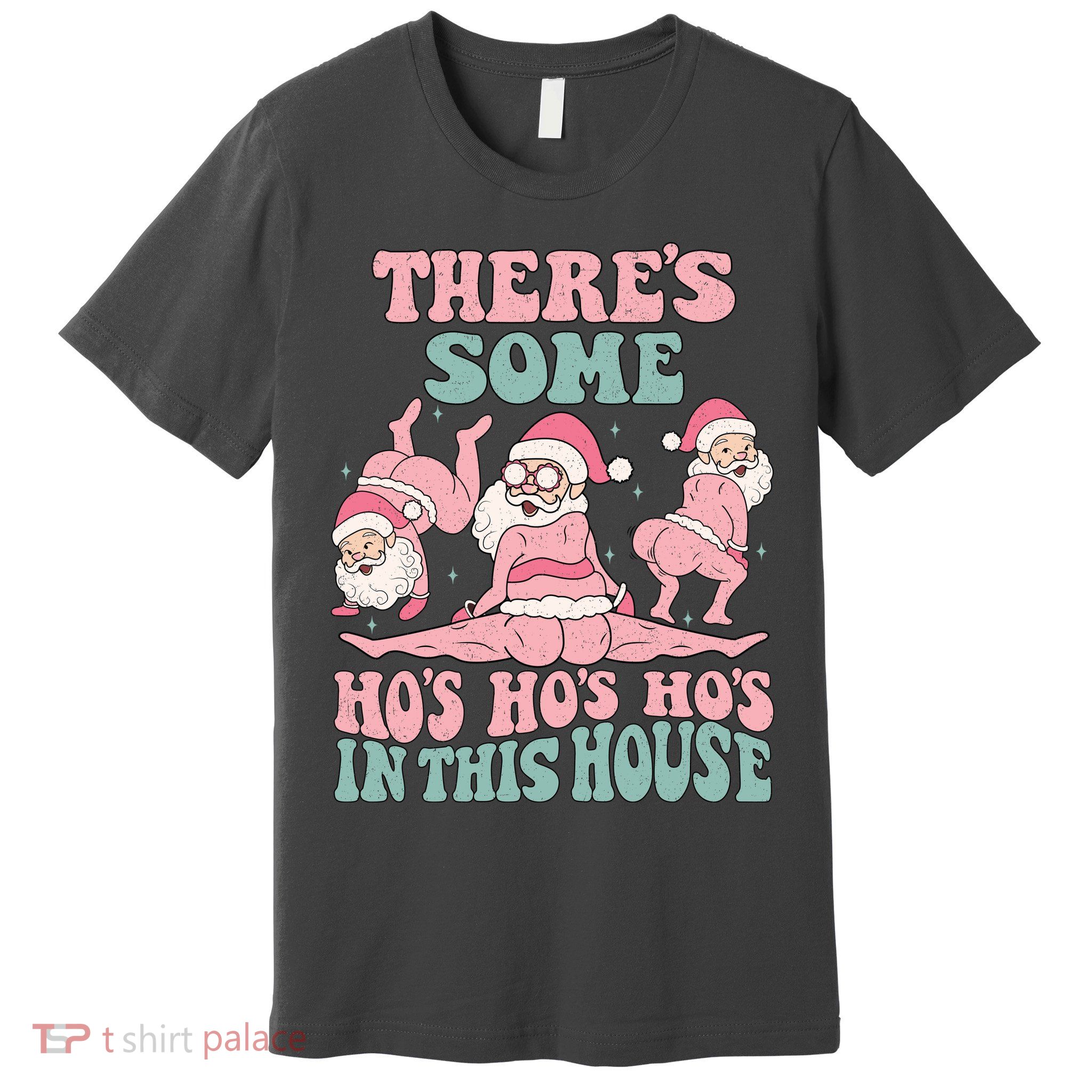 Theres Some Hos In This House Funny Santa Twerk Christmas Premium T-Shirt