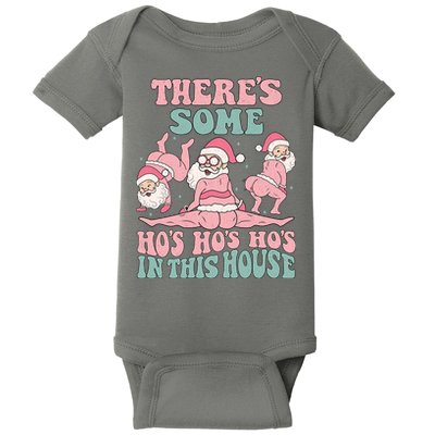 Theres Some Hos In This House Funny Santa Twerk Christmas Baby Bodysuit