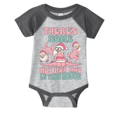 Theres Some Hos In This House Funny Santa Twerk Christmas Infant Baby Jersey Bodysuit