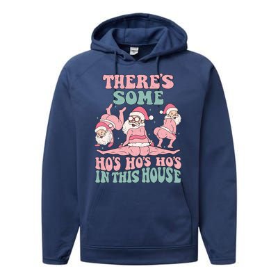 Theres Some Hos In This House Funny Santa Twerk Christmas Performance Fleece Hoodie