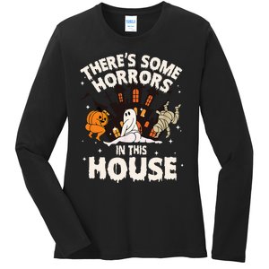 Theres Some Horrors In This House Ghost Halloween Funny Ladies Long Sleeve Shirt