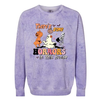 Theres Some Horrors In This House Halloween Funny Ghost Pumpkin Gift Colorblast Crewneck Sweatshirt