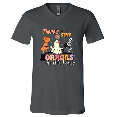 Theres Some Horrors In This House Halloween Funny Ghost Pumpkin Gift V-Neck T-Shirt