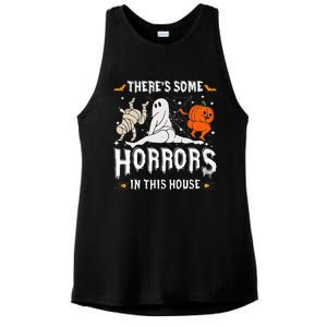 Theres Some Horrors In This House Ghost Pumpkin Halloween Ladies PosiCharge Tri-Blend Wicking Tank