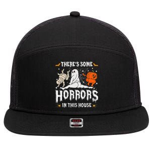 Theres Some Horrors In This House Ghost Pumpkin Halloween 7 Panel Mesh Trucker Snapback Hat