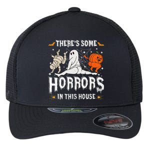 Theres Some Horrors In This House Ghost Pumpkin Halloween Flexfit Unipanel Trucker Cap