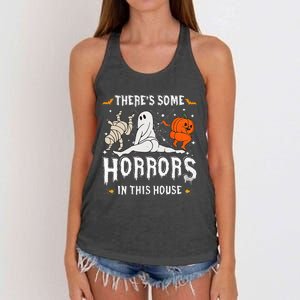 Theres Some Horrors In This House Ghost Pumpkin Halloween Women's Knotted Racerback Tank