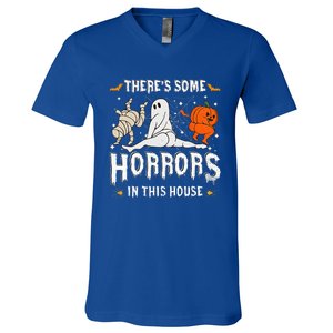 Theres Some Horrors In This House Ghost Pumpkin Halloween V-Neck T-Shirt