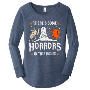 Theres Some Horrors In This House Ghost Pumpkin Halloween Women's Perfect Tri Tunic Long Sleeve Shirt