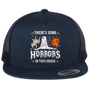 Theres Some Horrors In This House Ghost Pumpkin Halloween Flat Bill Trucker Hat