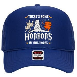 Theres Some Horrors In This House Ghost Pumpkin Halloween High Crown Mesh Back Trucker Hat