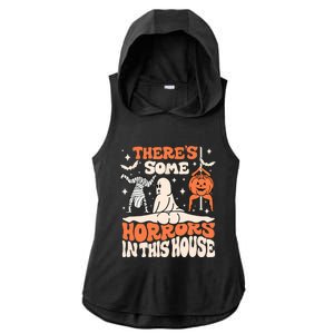 ThereS Some Horrors In This House Ghost Pumpkin Halloween Ladies PosiCharge Tri-Blend Wicking Draft Hoodie Tank