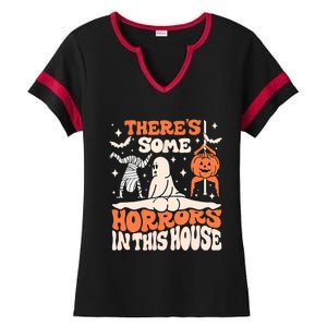 ThereS Some Horrors In This House Ghost Pumpkin Halloween Ladies Halftime Notch Neck Tee