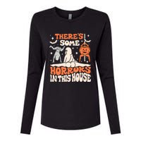 ThereS Some Horrors In This House Ghost Pumpkin Halloween Womens Cotton Relaxed Long Sleeve T-Shirt